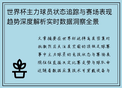 世界杯主力球员状态追踪与赛场表现趋势深度解析实时数据洞察全景