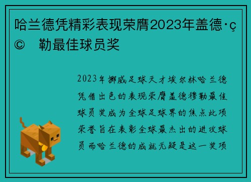 哈兰德凭精彩表现荣膺2023年盖德·穆勒最佳球员奖